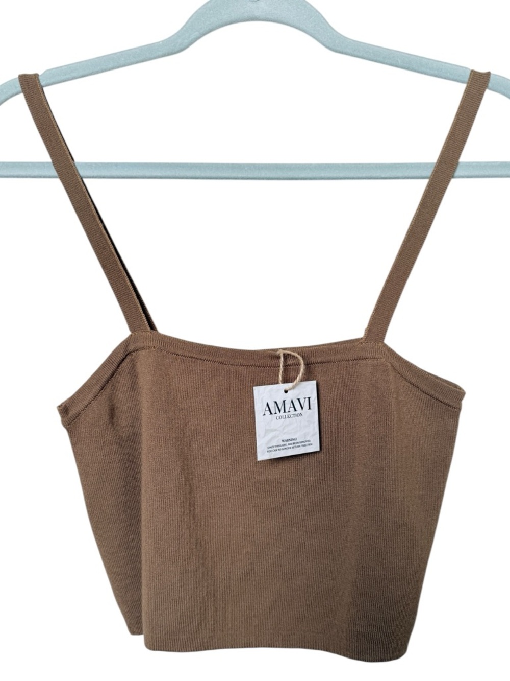 AMAVI Brown Ribbed Knit Crop Cami